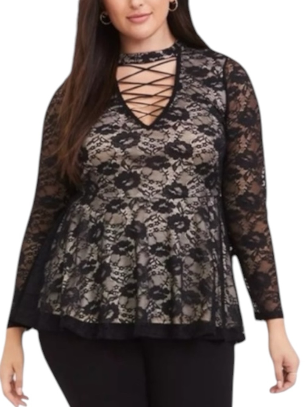 TORRID Peplum Lace Corset front Blouse  in Black Size 3 -- SEXY and CLASSY!!!